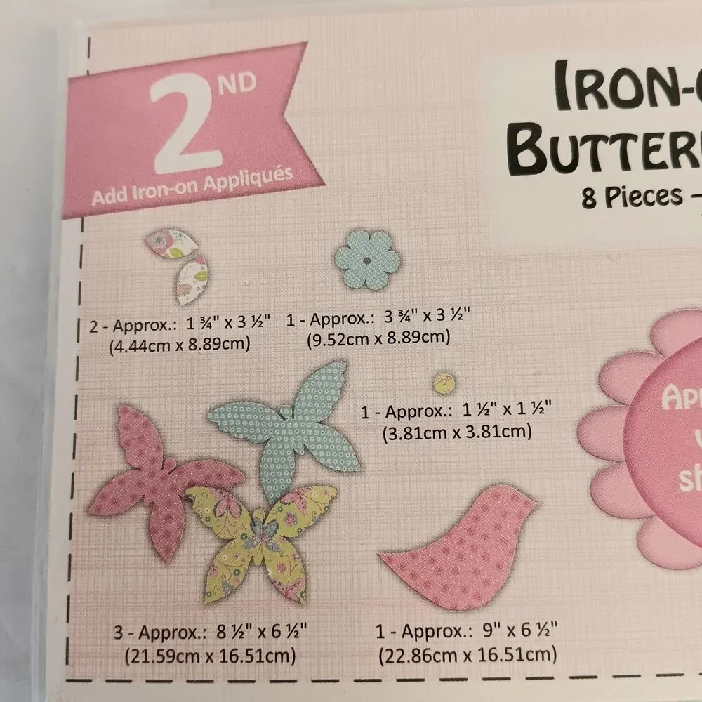 Land of Whimzie Baby Blanket Kit Fabric & Iron On Flower Butterflies Birds - New